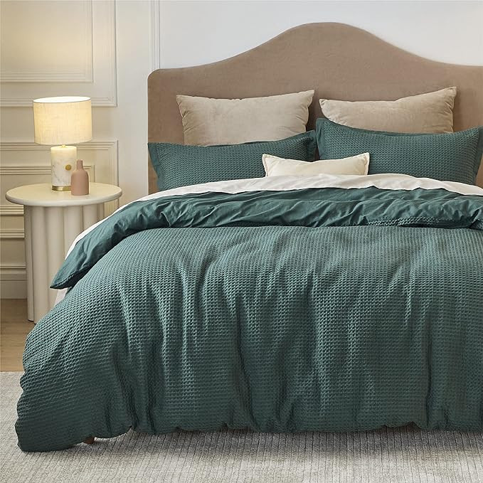 Amazon.com: BEDSURE Cotton Duvet Cover King - 100% Cotton Waffle Weave Mallard Green Duvet Cover ... | Amazon (US)
