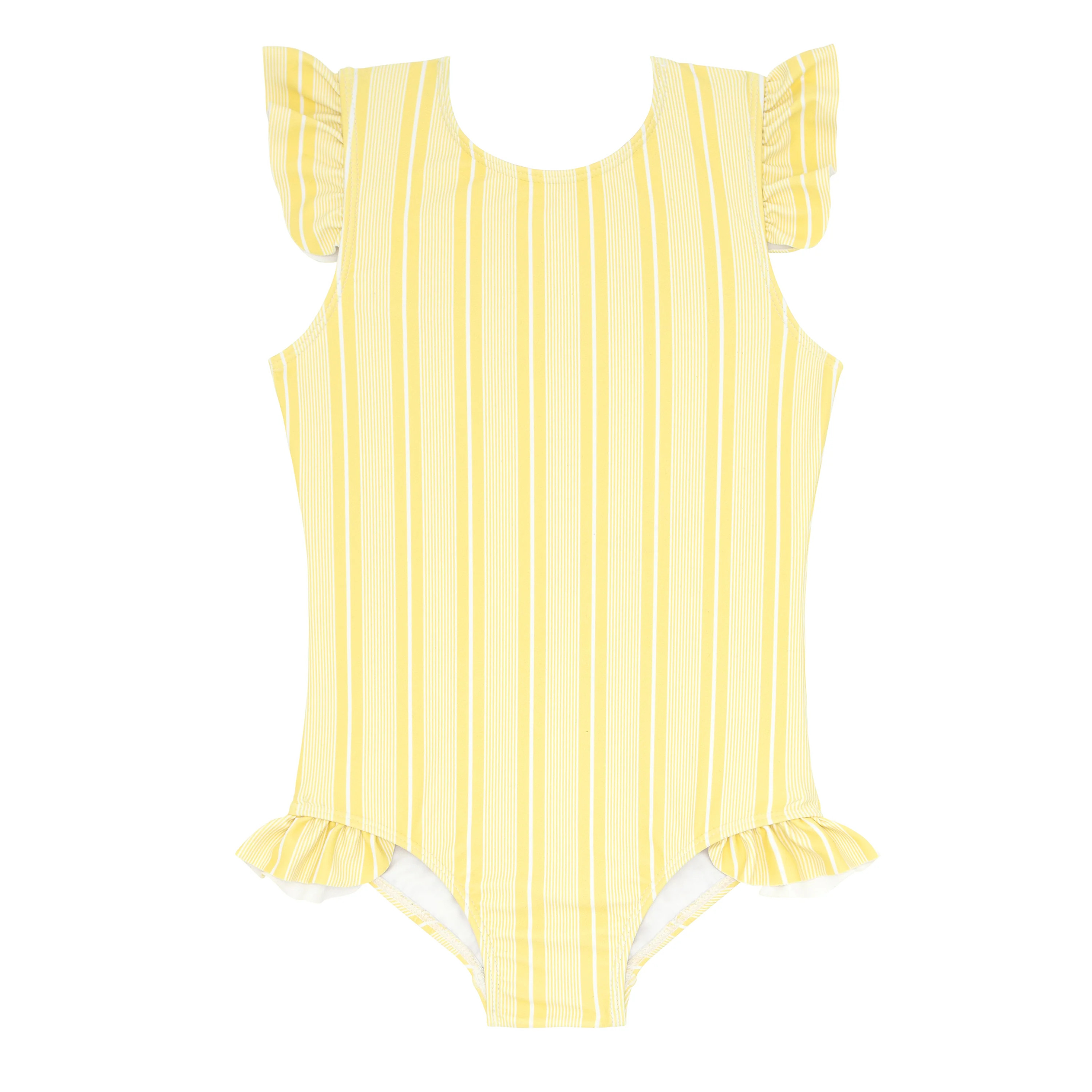 girls pineapple stripe ruffle cap sleeve rashguard one piece | minnow