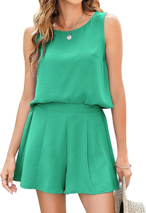 ROYLAMP 2024 Women's Summer 2 Piece Outfits Tank Sleeveless Crop Tops Culottes Shorts Sets Casual... | Amazon (US)