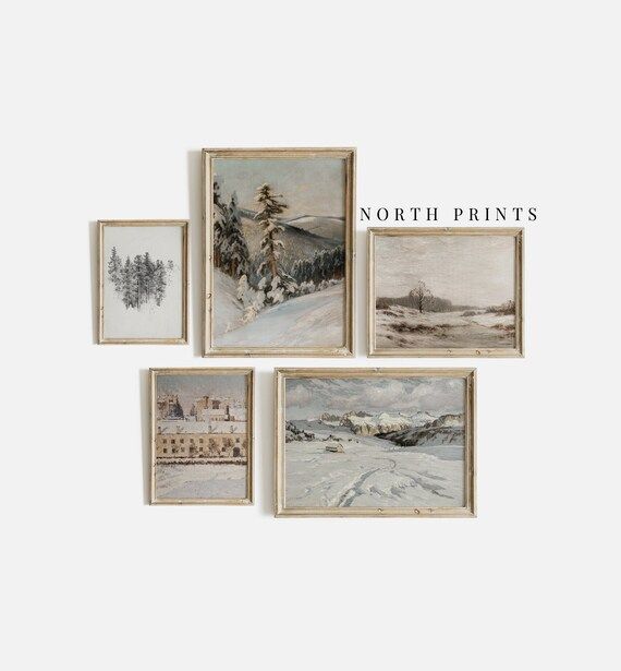 Winter Prints Gallery Wall | Vintage Curated Holiday Art SET | Digital PRINTABLE | S5-5 | Etsy (US)
