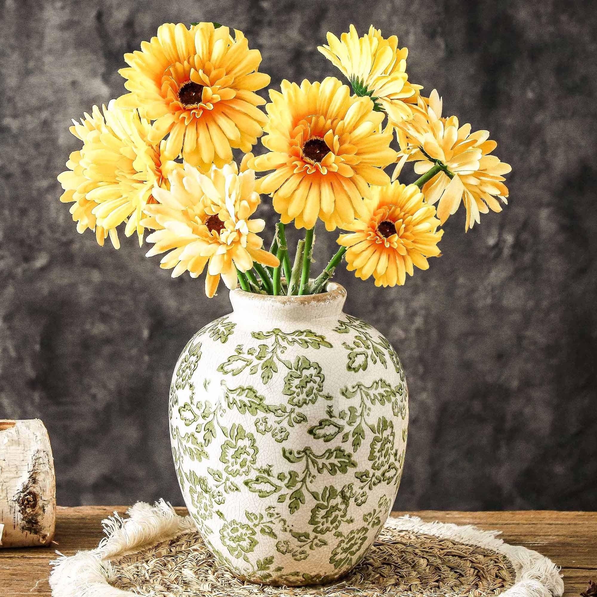 Ceramic Vintage Vase, Green Flower Decorative Vase Chinoiserie Decor Rustic Farmhouse Retro Flora... | Amazon (US)