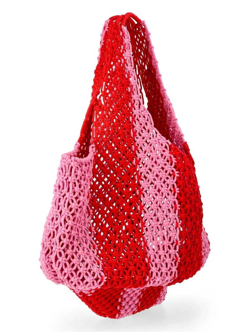 No Boundaries Women's Festival Crochet Striped Hobo Bag, Pink Jubilee Stripe | Walmart (US)