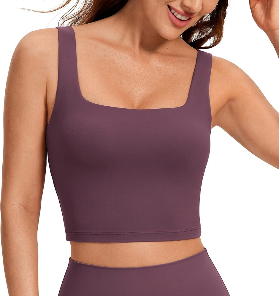 CRZ YOGA Butterluxe Womens Square Neck Longline Sports Bra - Workout Crop Tank Tops Padded with B... | Amazon (US)