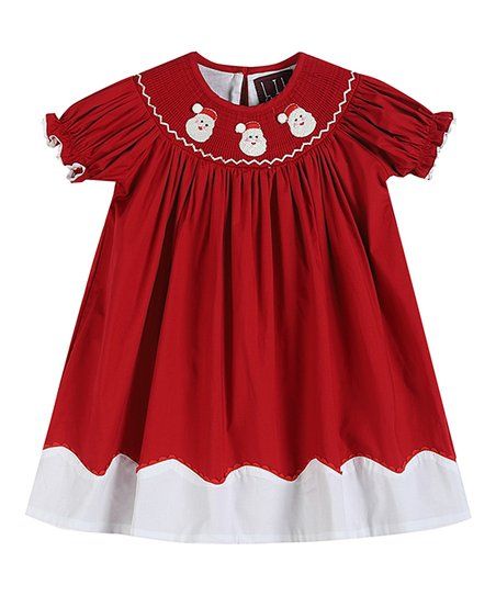 Red & White Santa Smocked Bishop Dress - Infant, Toddler & Girls | Zulily