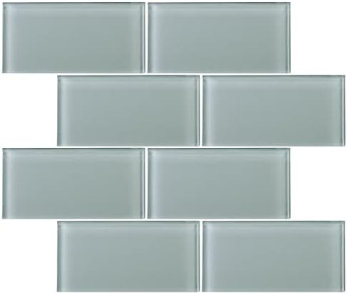 Ice Mist Glossy - 3x6 Blue Grey Glass Tile - Bathroom Tile & Kitchen Backsplash Tile (It is Not a Pe | Amazon (US)