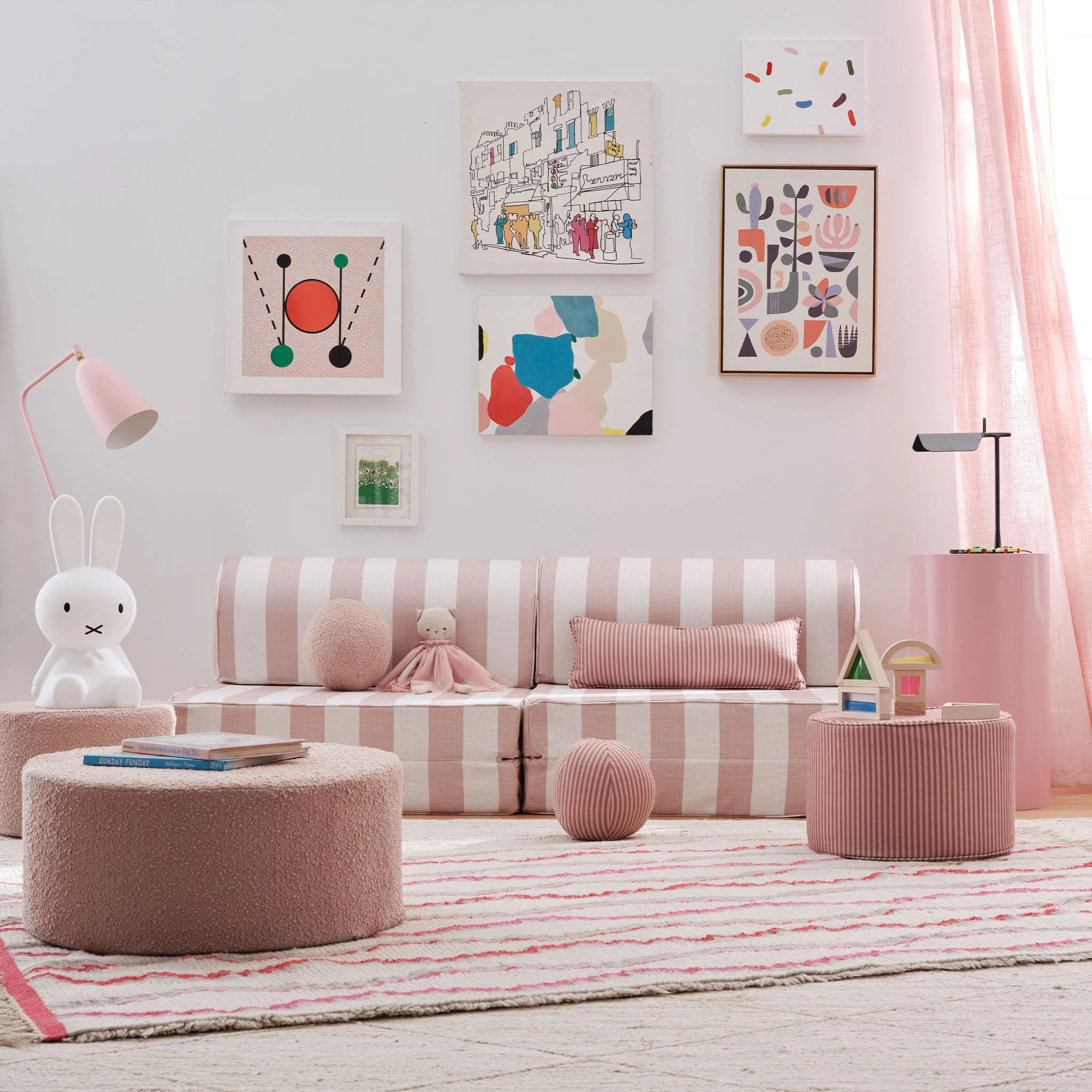 Ivory & Petal Pink White Striped Modular Couch | Harlan | House of Noa | House of Noa