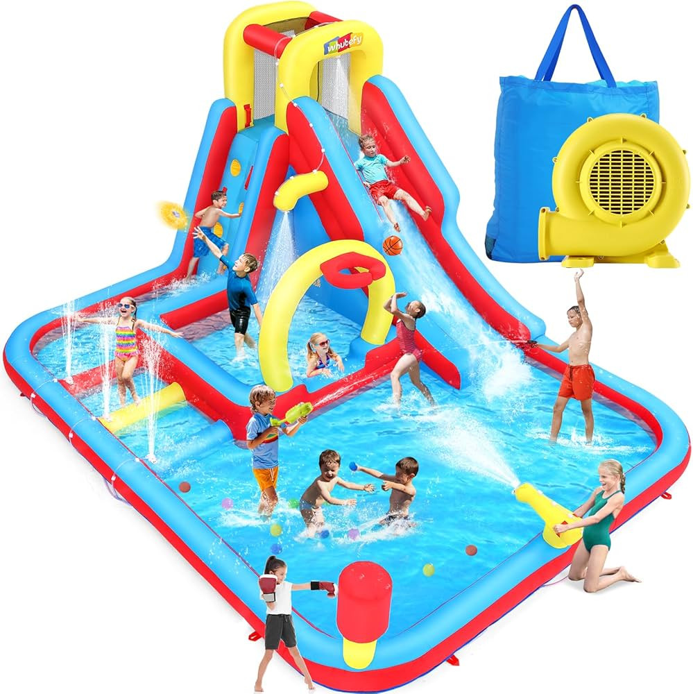 Whubefy Inflatable Water Slide Obstacle Course for Kids Backyard Blow Up Water Park with 3 Intera... | Amazon (US)