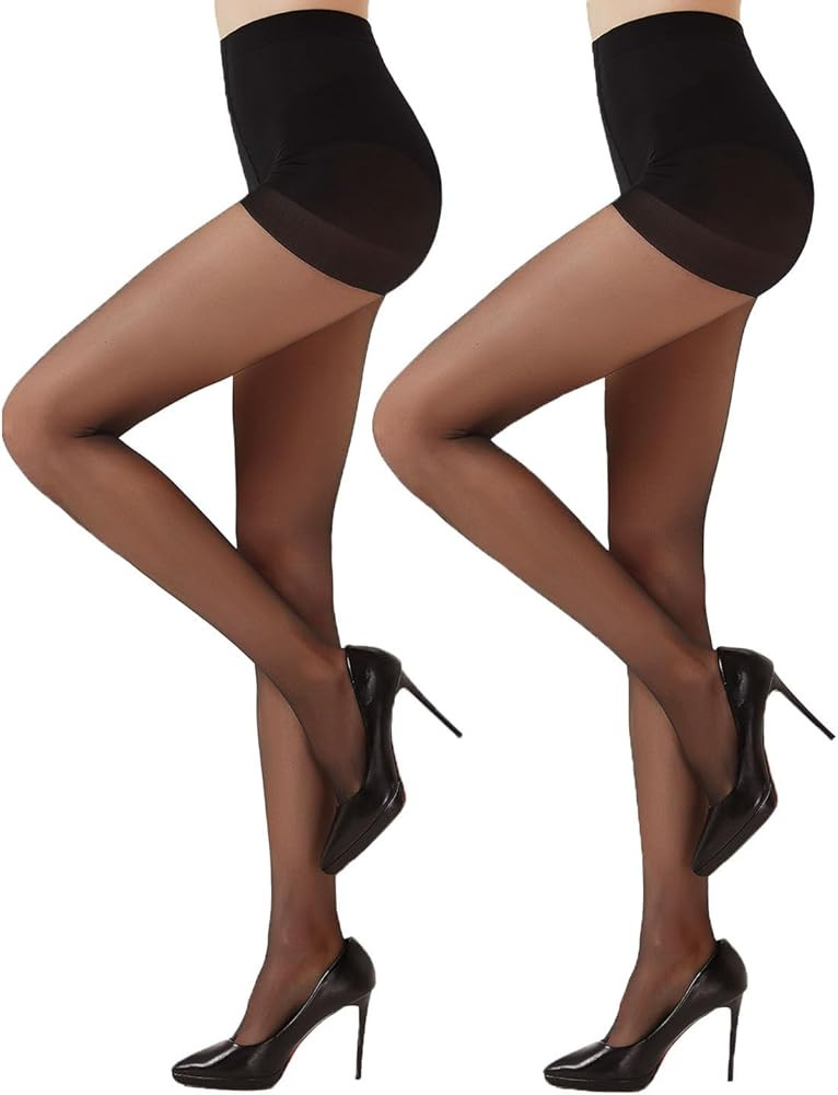 Citystl Black Sheer Tights for Women - 20D Not Rip Control Top Pantyhose with Reinforced Toes, Su... | Amazon (US)