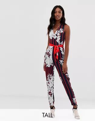 Parisian Tall tie waist jumpsuit with shadow tropical print | ASOS US