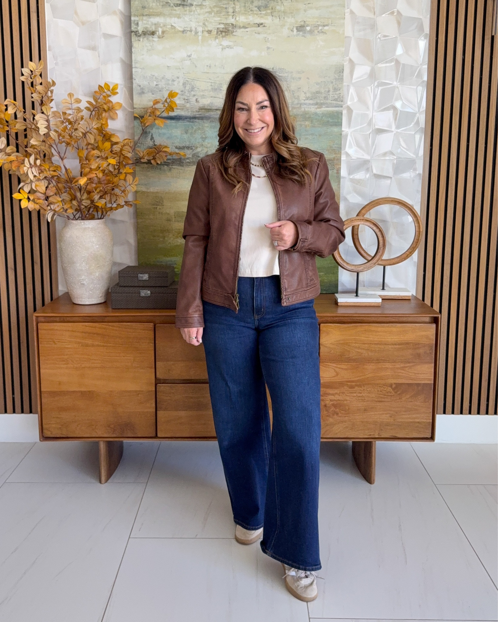 Vegan Leather Slim Mockneck Jacket from A&F 📏Wearing jacket tts, L | Tee, L | Jeans, 31

#LTKSeasonal #LTKOver40 #LTKMidsize