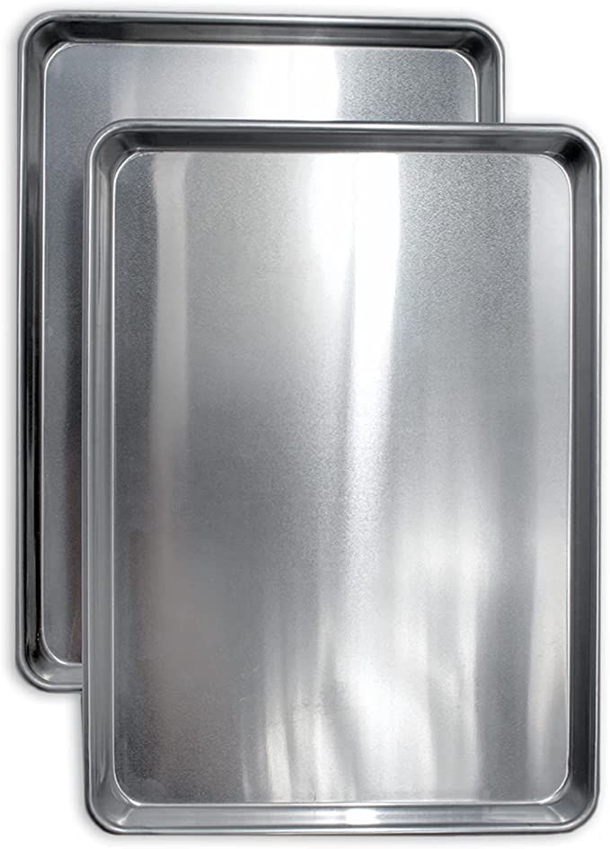 Amazon.com: Commercial Quality Cookie Sheet Pan - 2 Pack Aluminum Half Sheet Baking Pan by Saffro... | Amazon (US)