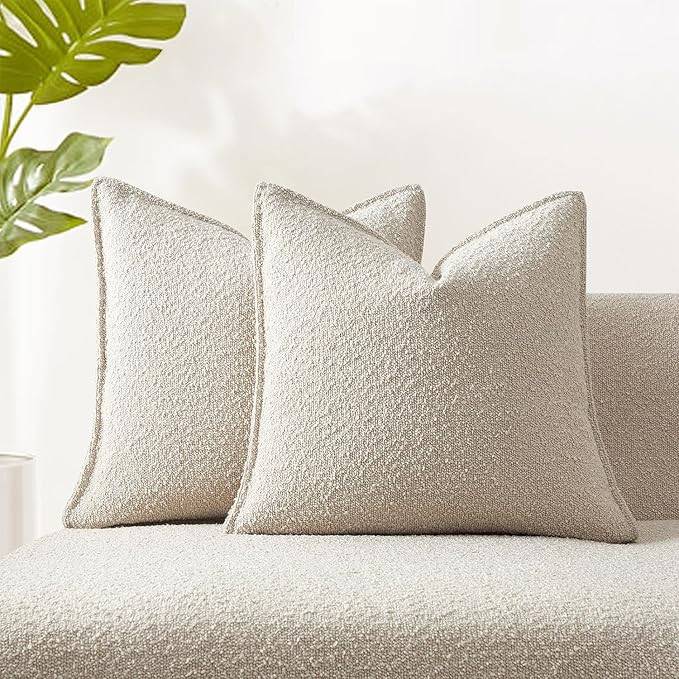 JUSPRURBET Beige Boucle Throw Pillow Covers 26x26 inch Set of 2 for Couch Bedroom Sofa Living Roo... | Amazon (US)
