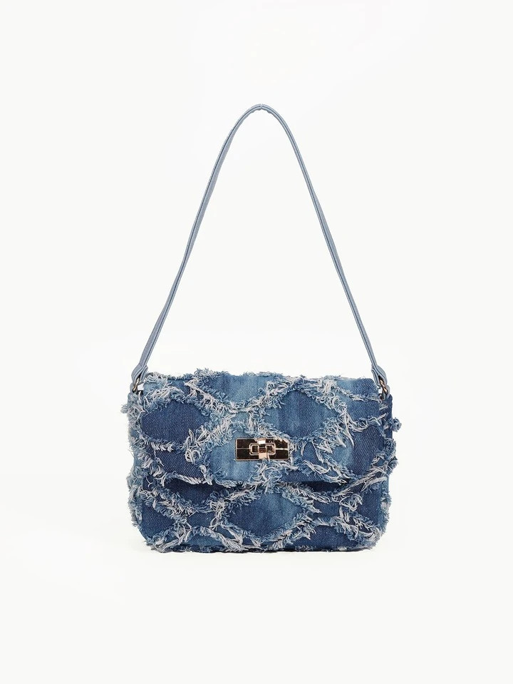 Tie Dye Quilted Lozenge Denim Lock Tassel Shoulder Bag | SHEIN