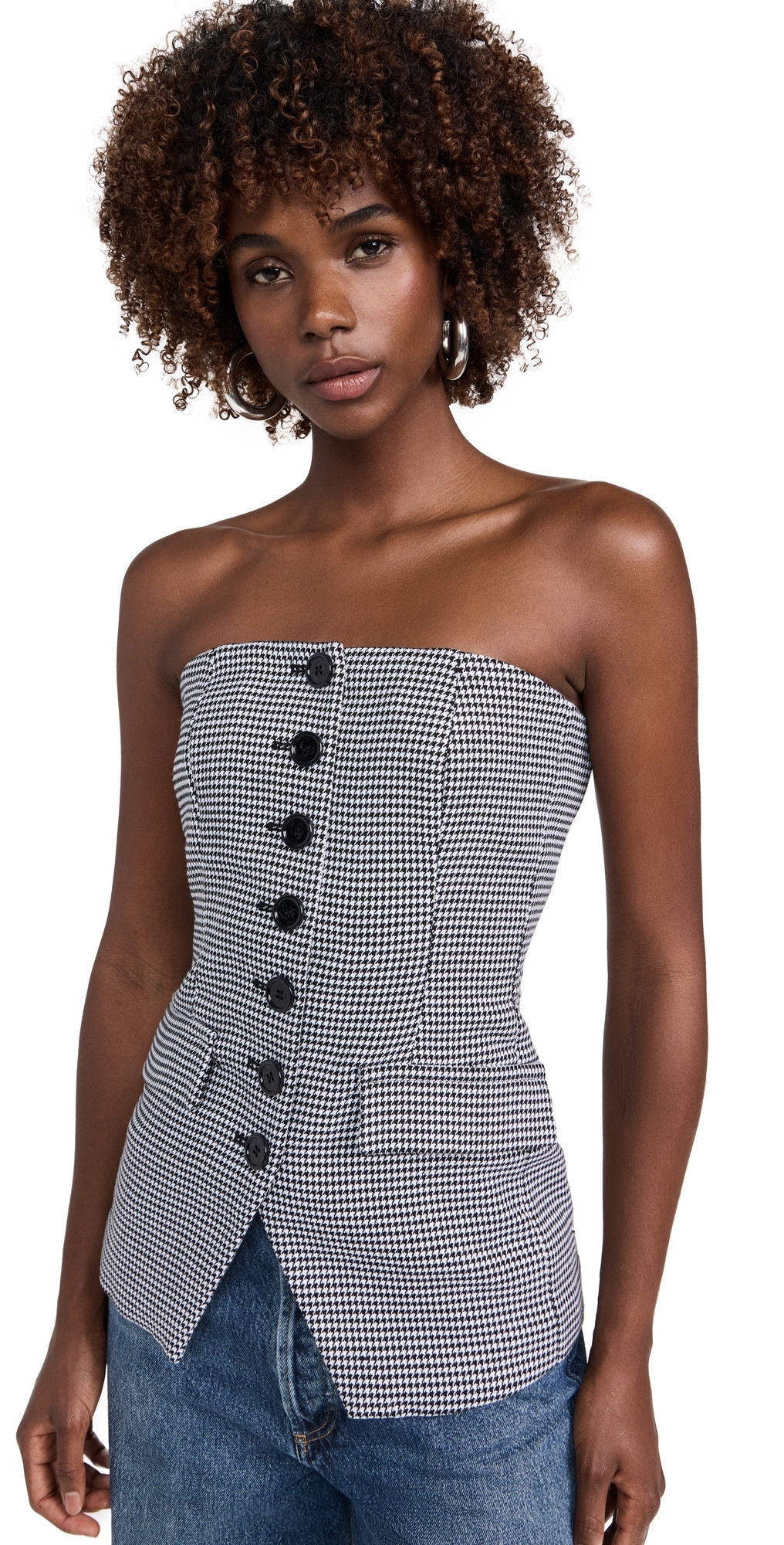 Favorite Daughter The Phoebe Bustier Micro Black/White Houndstooth 8 | Shopbop