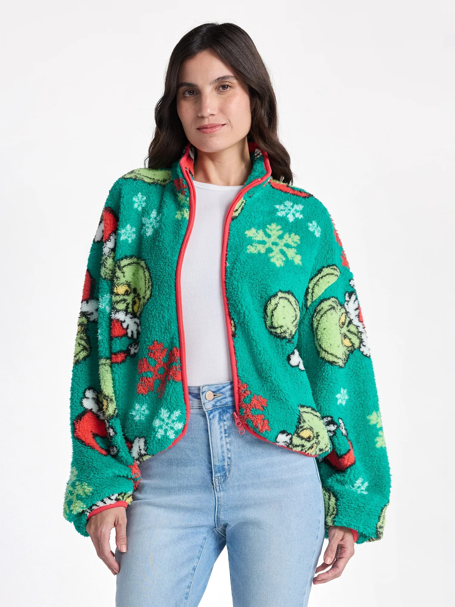 The Grinch Women’s Christmas Print Woobie Fleece Jacket, Sizes XXS-XXL - Walmart.com | Walmart (US)