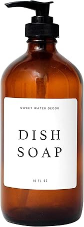 Sweet Water Decor Amber Glass Jar Refill Dish Soap Dispenser | 16 oz Refillable Bottle with Pump ... | Amazon (US)