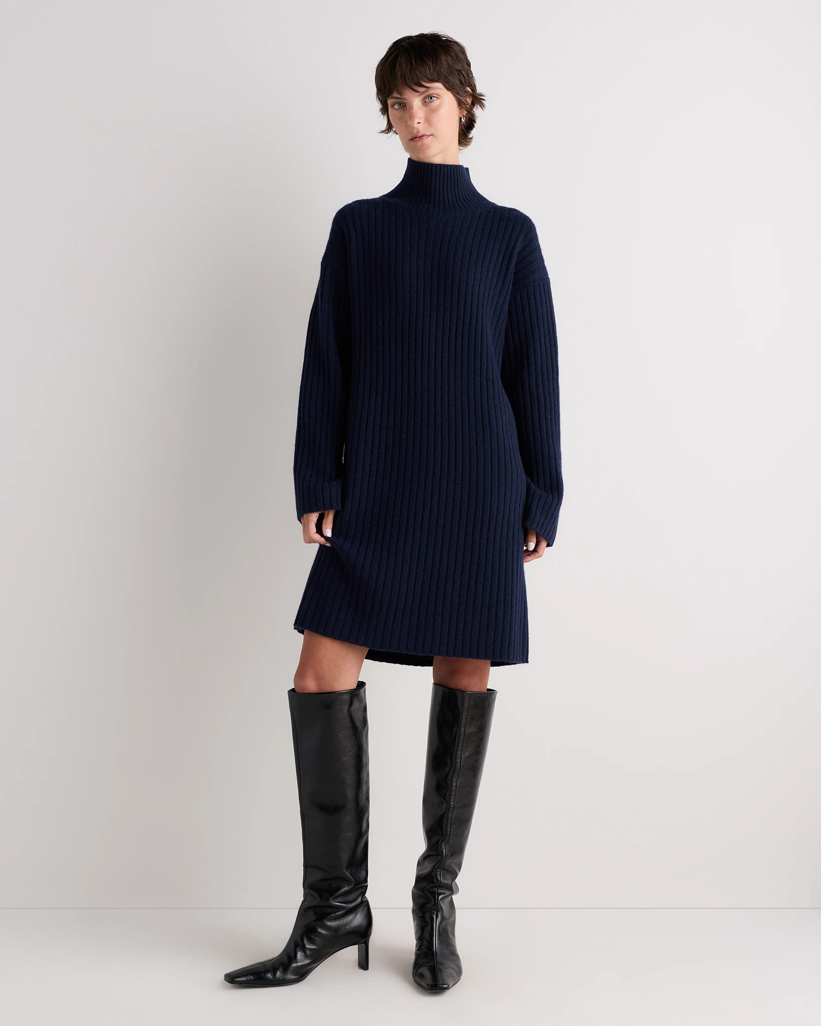 Quince | Women's Mongolian Cashmere Ribbed Turtleneck Mini Dress in Rich Burgundy, Size Small | Quince
