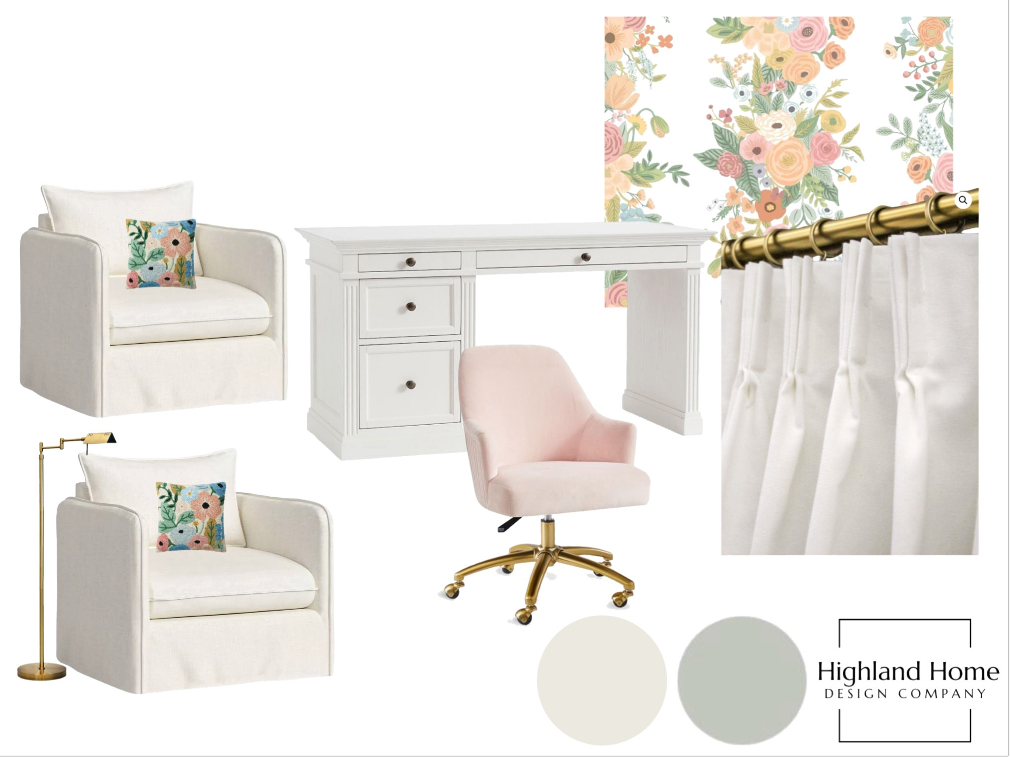 Some of the pieces we are using in a light bright and colorful home office space. We kept the furnishings neutral to highlight the paint, wallpaper, pillows and desk chair to  shine. 

#LTKhome