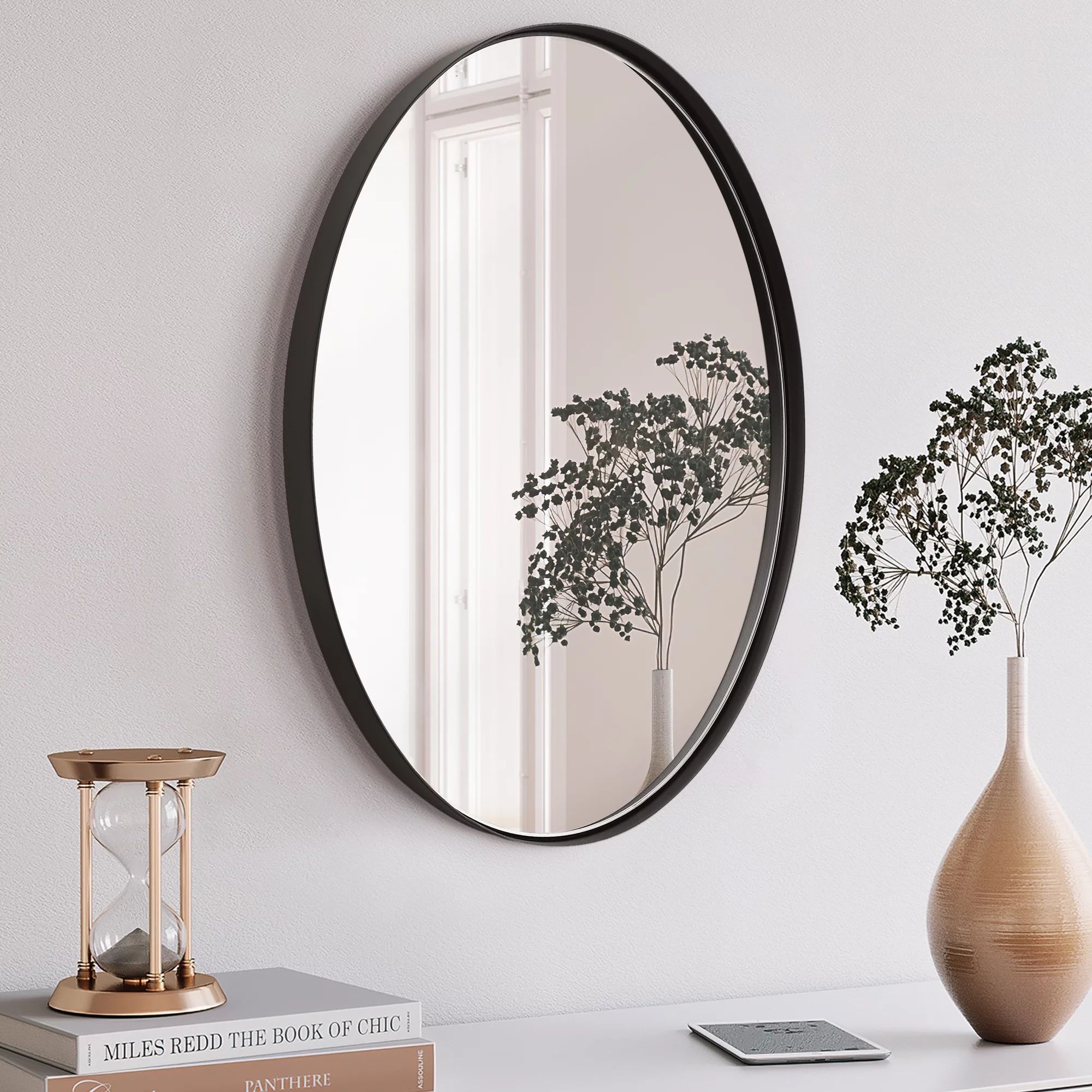 Clavie Wall Mirror Oval Bathroom Mirrors Modern Stainless Steel 22x30" Black | Walmart (US)