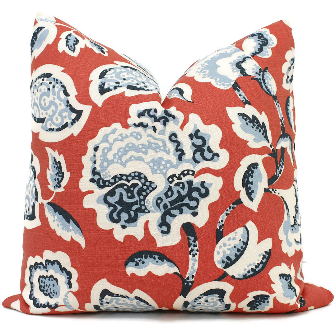 Decorative Pillow Cover Red Deco Flower 18x18, 20x20, 22x22, 24x24, Eurosham, Lumbar Pillow, Flor... | Etsy (US)