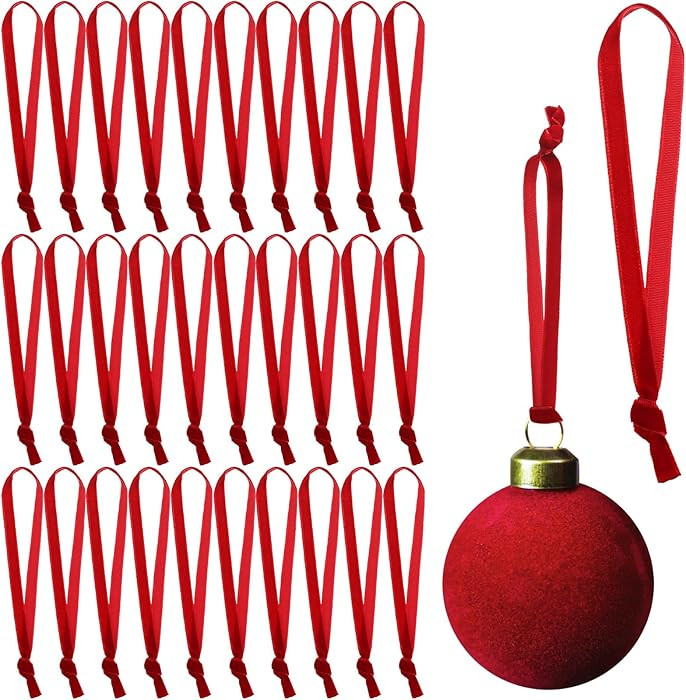 Red Christmas Ornament Hangers 12" Velvet Christmas Tree Ribbon Hanging Strings Ornament Strap Lo... | Amazon (US)