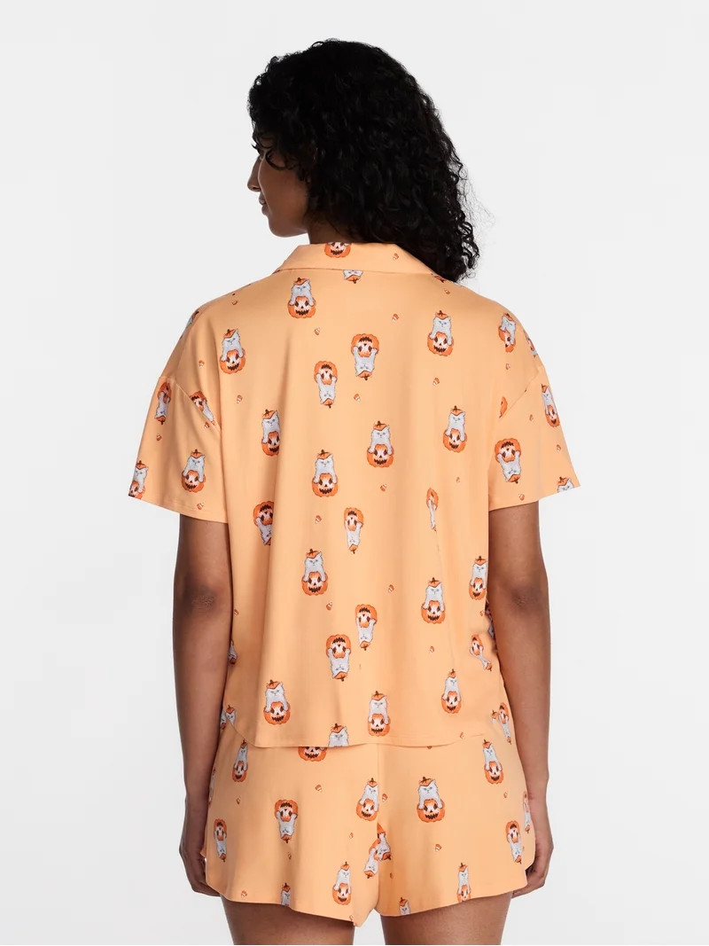 Halloween Women's Notched Top and Shorts Pajama Set from Way to Celebrate, 2-Piece, Sizes XS-3X | Walmart (US)
