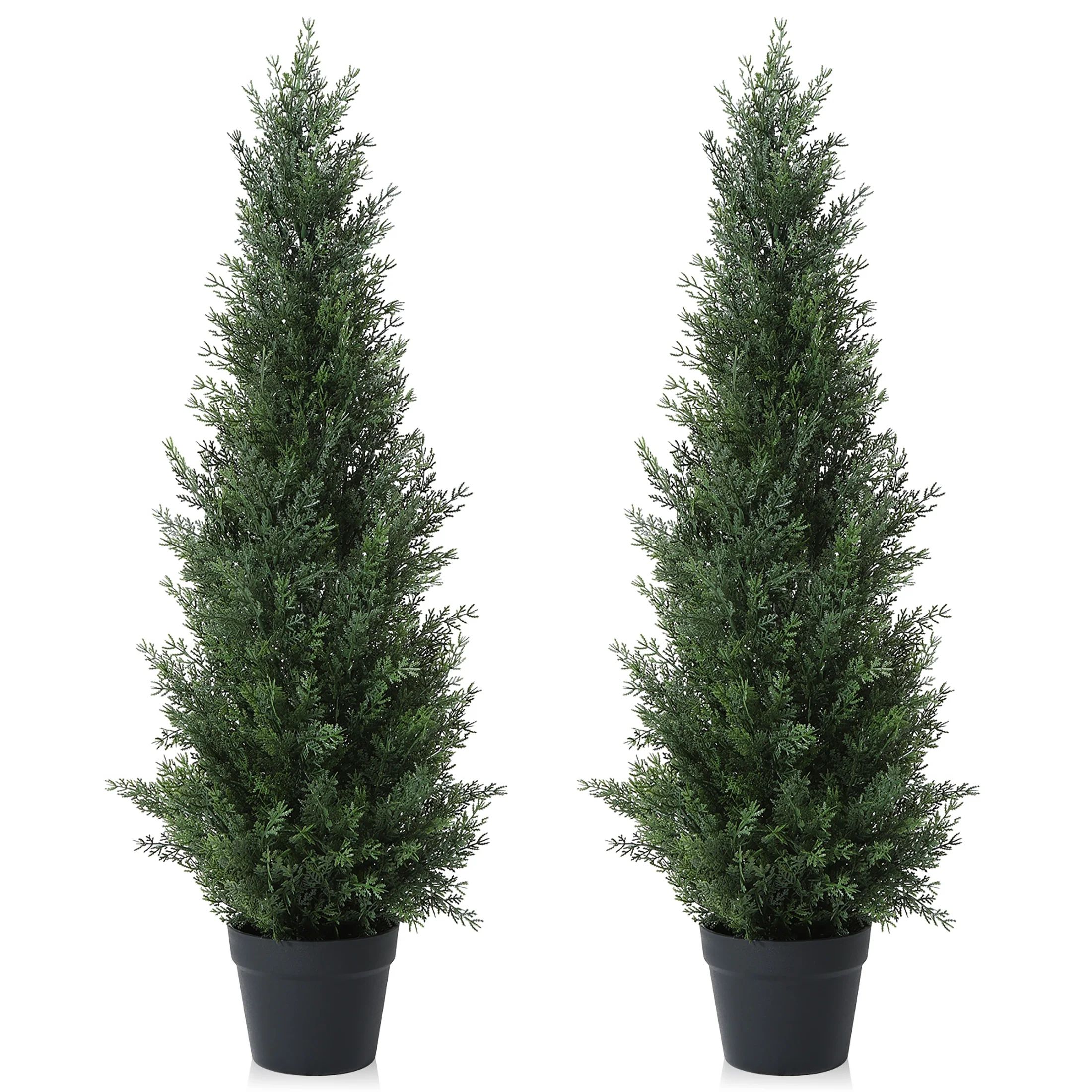 Artificial Cedar Tree 2 Pack 3 ft Outdoor Artificial Topiary Cedar Plants Fake Tree UV Rated Pott... | Walmart (US)