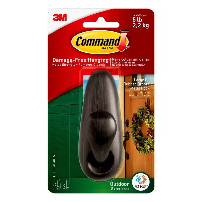 Command Large Sized Outdoor Forever Classic Metal Decorative  Hook with Foam Strips Bronze | Target