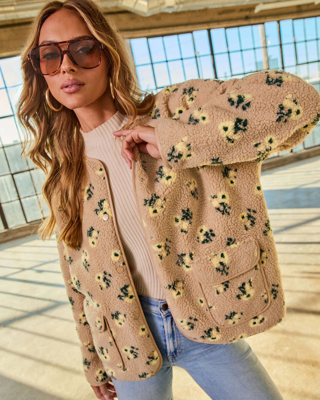 Belenda Print Fleece Jacket - Taupe Multi / M | VICI