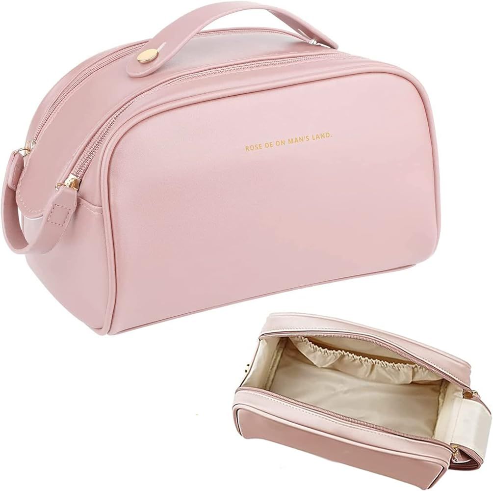 Makeup Bag, Large Capacity Travel Cosmetic Bag, Waterproof PU Leather Travel Make up Bag，Portab... | Amazon (CA)