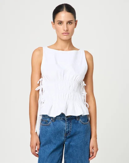 Poplin Tie Side Shirred Blouse | Glassons (Australia)