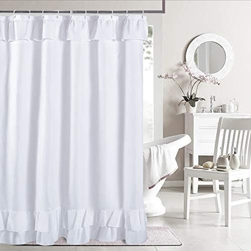 YOSTEV White Ruffle Shower Curtain Farmhouse Fabric Cloth Shower Curtains for Bathroom,Extra Long 72 | Amazon (US)