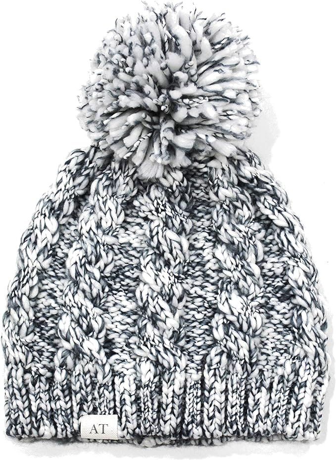 Aran Traditions Warm Winter Cable Slub Bobble Beanie Hat (Silver) | Amazon (US)