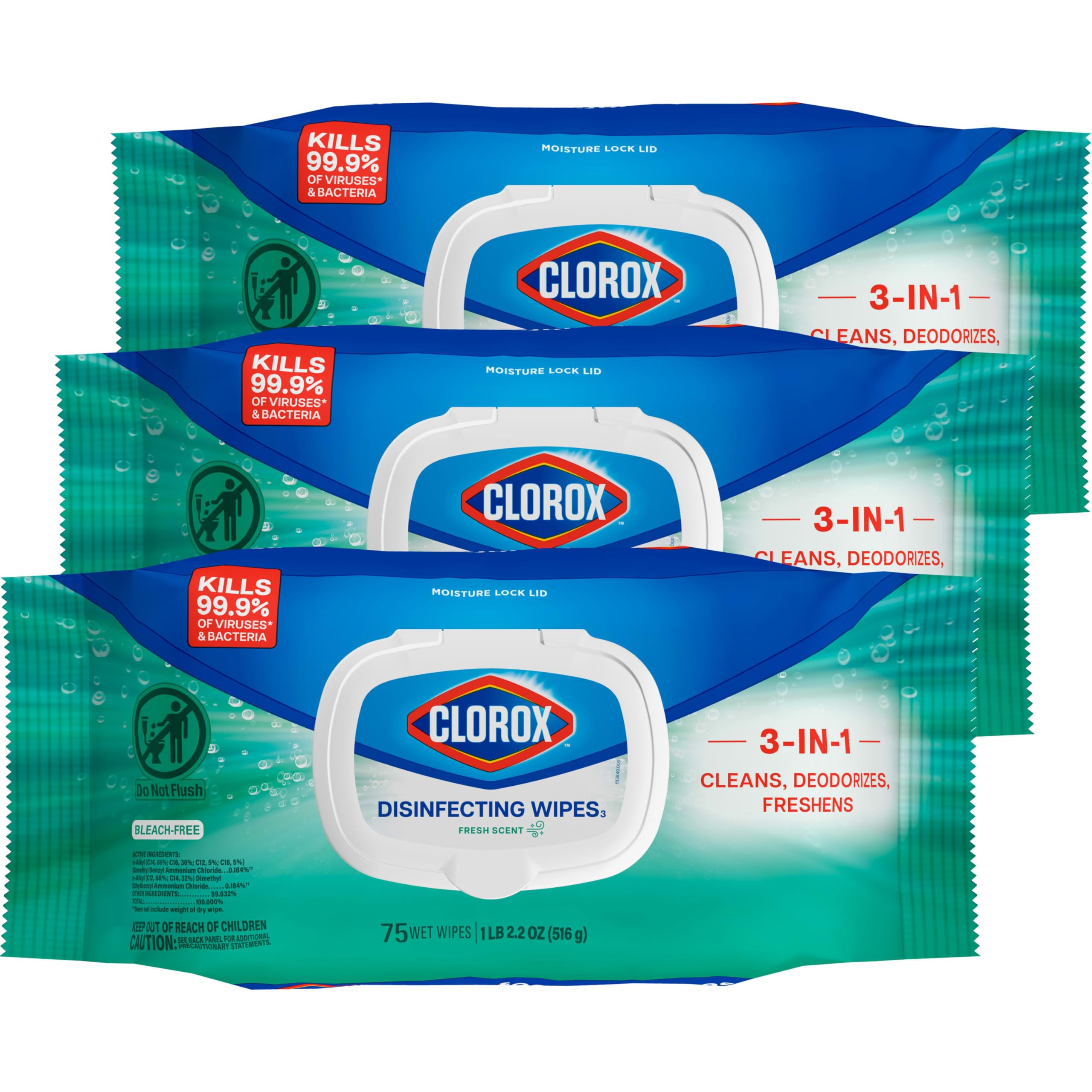 Clorox Disinfecting Wipes Flex Pack, Bleach Free, Fresh Scent, 75 Count, Pack of 3 (Pack May Vary... | Amazon (US)