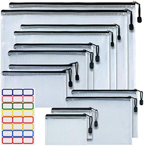 12 Pcs Plastic Mesh Zip File Bags, Waterproof Tear-Resistant Document File Folders, MultiSize Zip... | Amazon (US)