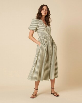 Nobody's Child Starlight Midaxi Dress Seersucker Green Stripe | Simply Be (UK)