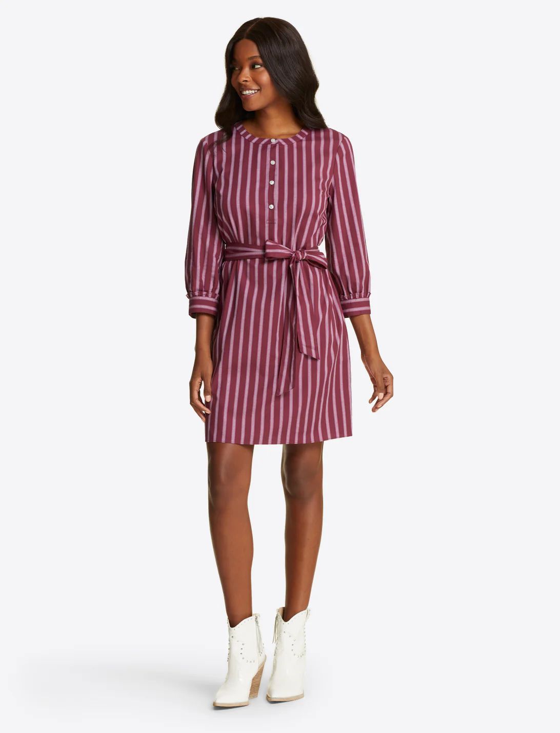 Berry Stripe Belted Shift Dress | Draper James (US)