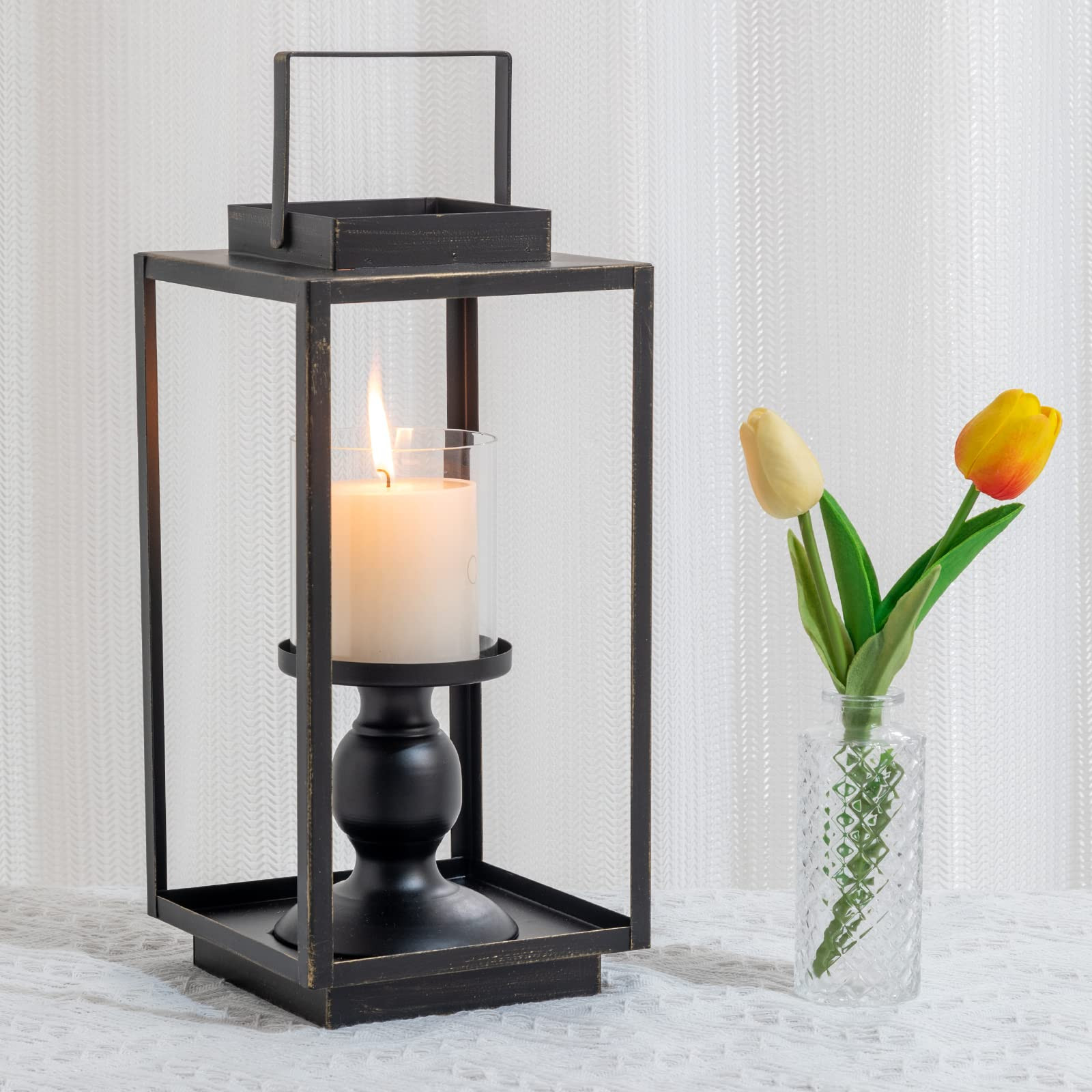 DECORKEY Metal Candle Holder, Vintage Candle Lantern Decorative, Square Tabletop Lantern for Home Ou | Amazon (US)