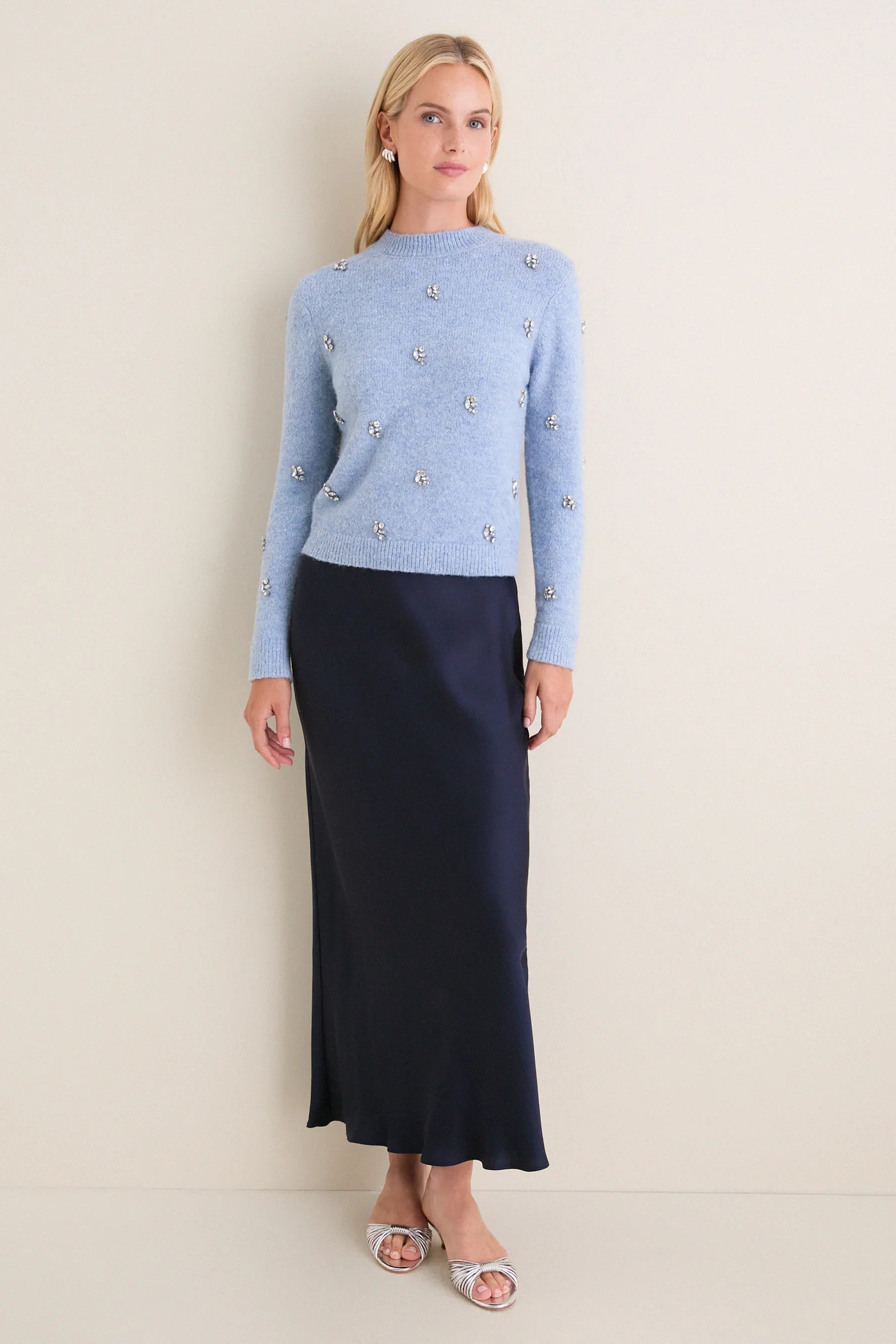 Ice Blue Embellished Bijou Crewneck Sweater | Tuckernuck (US)