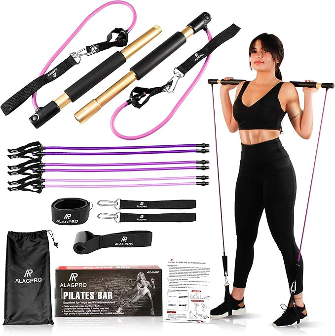 ALAGPRO Pilates Bar Kit with Resistance Bands - Portable Home Gym | Adjustable Yoga Exercise Stic... | Amazon (US)