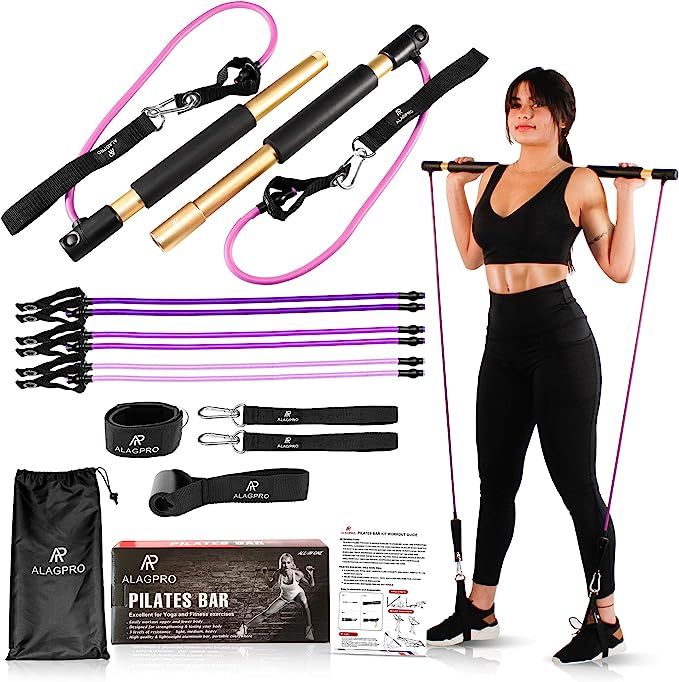 ALAGPRO Pilates Bar Kit with Resistance Bands - Portable Home Gym | Adjustable Yoga Exercise Stic... | Amazon (US)