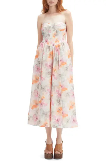 Bardot Lola Floral Strapless Corset Dress in Apricot Floral at Nordstrom Rack, Size 8 | Nordstrom Rack