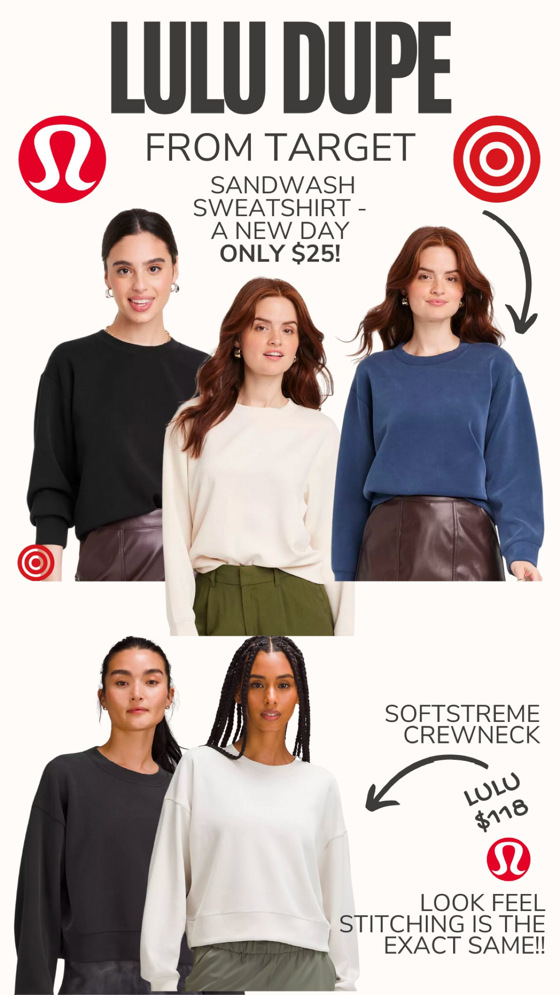 The Sandwash sweatshirt from target feels just like the Lulu Softstream at a fraction of the price! 

#LTKstyletip #LTKsalealert