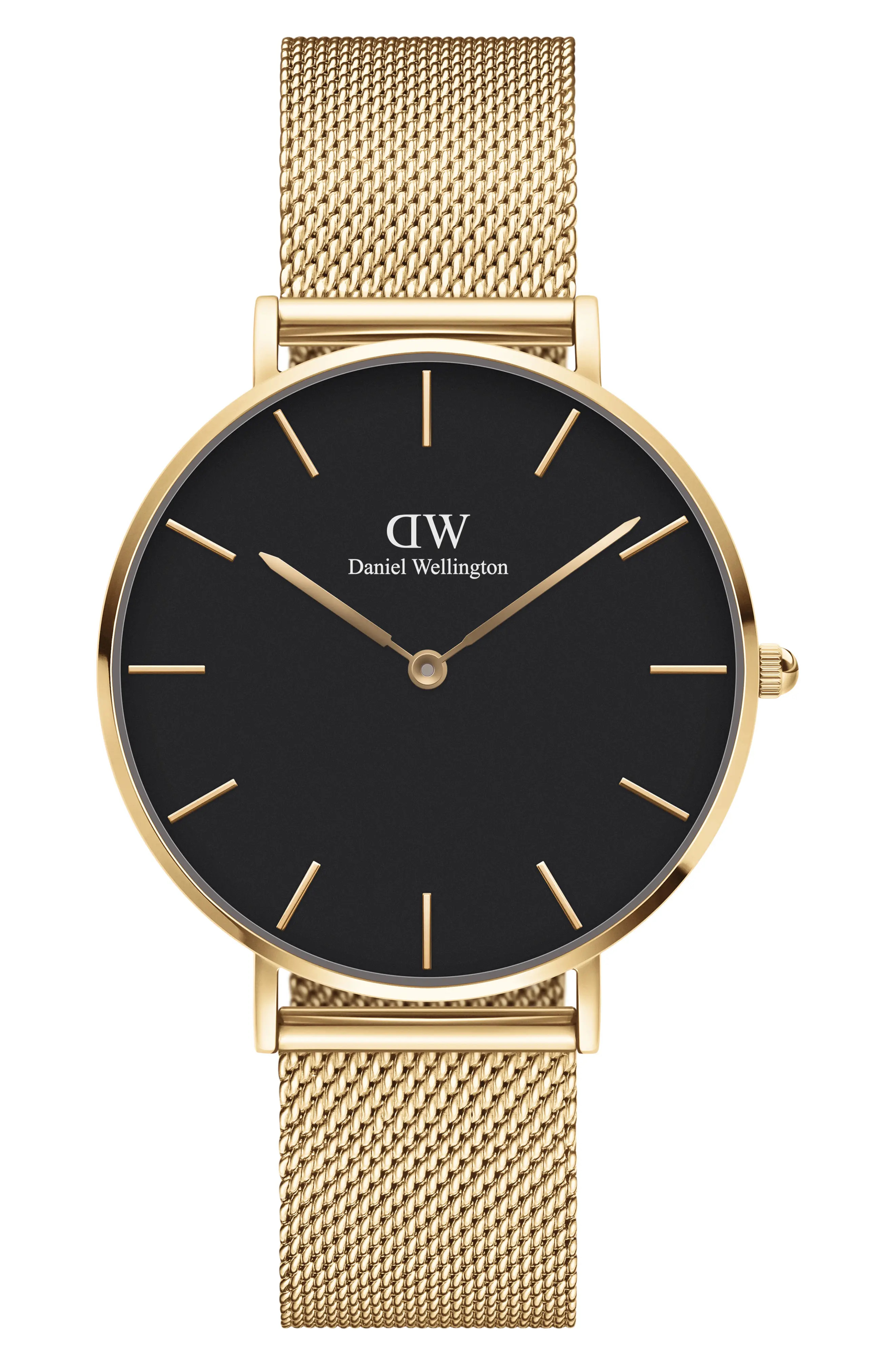 Daniel Wellington Grand Petite Evergold Mesh Strap Watch, 36mm in Rose Gold/Black at Nordstrom | Nordstrom