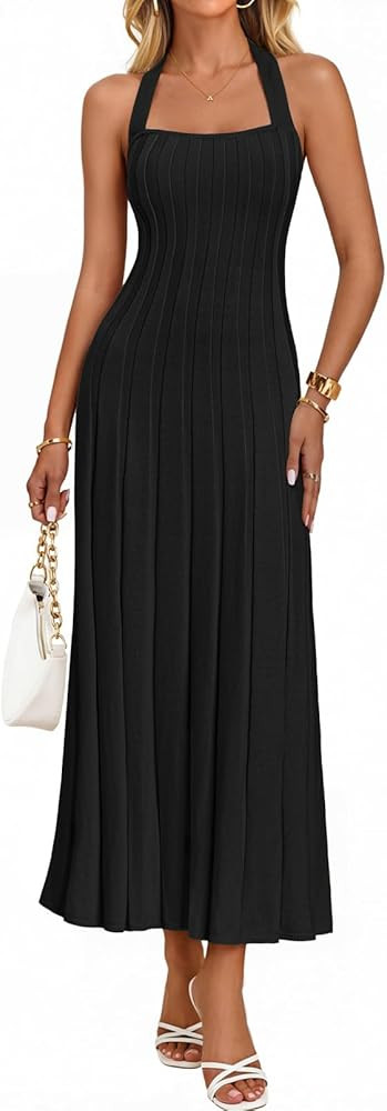 MEROKEETY Women's 2026 Spring Summer Sweater Dress Casual Halter Sleeveless Elegant Ribbed Knitte... | Amazon (US)