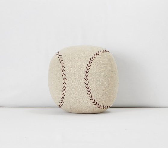 Baseball Shaped Washed Canvas Pillow | Pottery Barn Kids