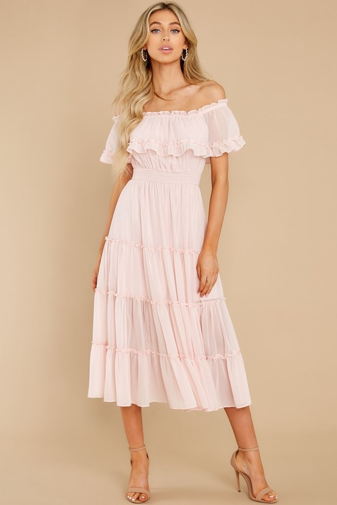 As She Goes Blush Off The Shoulder Midi Dress | Red Dress 