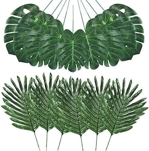 Auihiay 48 Pieces 4 Kinds Artificial Palm Leaves with Faux Stems Tropical Plant Leaves Monstera L... | Amazon (US)
