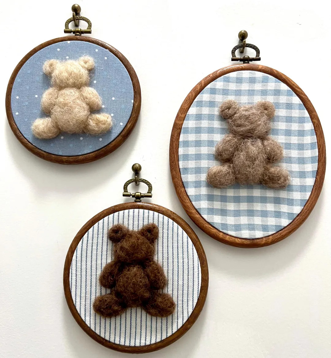 Vintage Inspired Teddy Bear- Blue Background Option, Baby Nursery Art, Felted, Framed Wall Decor ... | Etsy (US)