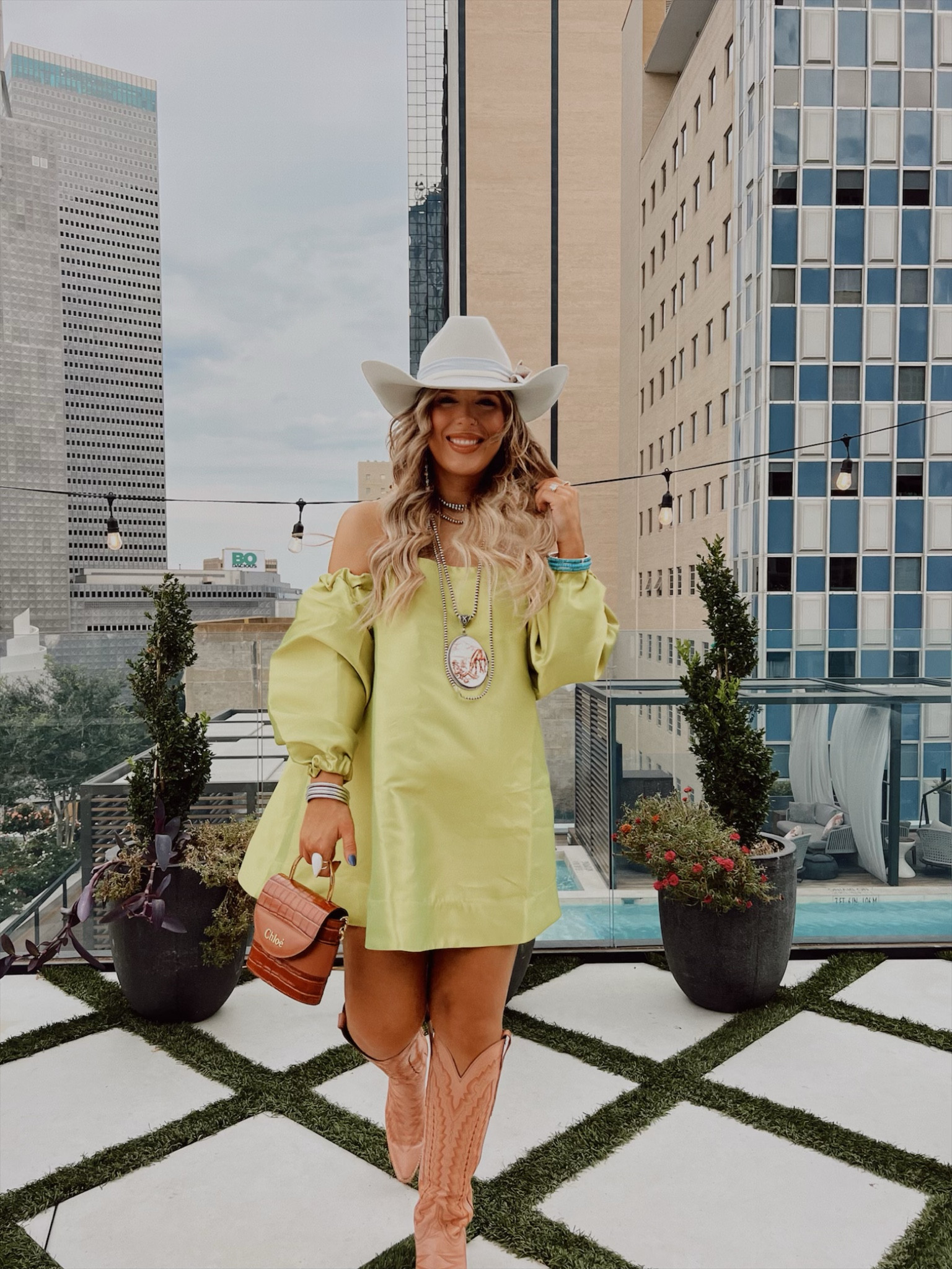 Outfit Details 
Dress- Nasty Gal 
Boots- Lucchese
Purse-Chloe
Hat & Jewelry- Goldie Lew 

#LTKCon #LTKbump #LTKstyletip